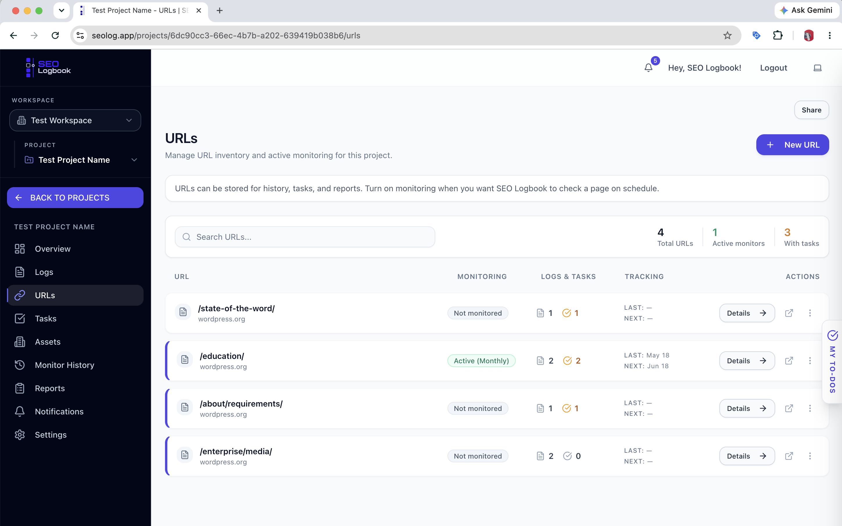 SEO Logbook screenshot