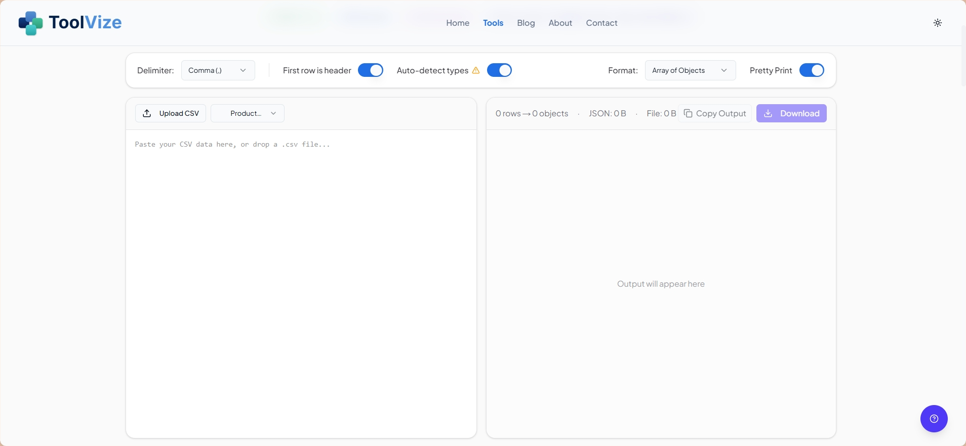 CSV to JSON Converter - ToolVize screenshot